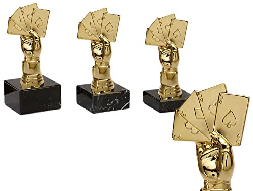 Henecka 🃏 Poker, Skat, Rommee, Canasta, Bridge, Figurencup Spielkarten Gold, schwarzer Marmorsockel personalisierbar mit Wunschgravur, wählbar in 3 Größen (Höhe 115mm)