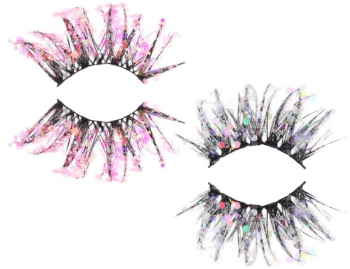 Uonlytech Leuchtende Falsche Wimpern 3D Effekt Glitzer Wimpern Dekorative Künstliche Für Party Karneval Festival Und Abend-Make-up 2 Paare
