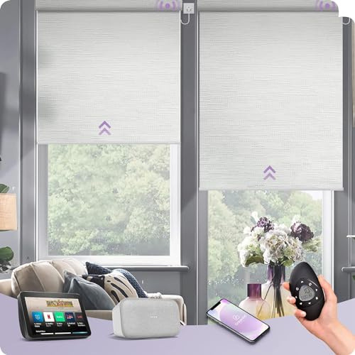 Graywind Elektrisches Rollo Innen, Elegante Textur-Stoff Verdunkelungsrollo nach Maß, Festverdrahtet Motorisierte Rollo mit Fernbedienung, Alexa & Google kompatibel, Sichtschutz, Jacquard Weiß