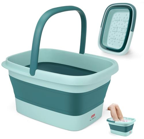 DEANIC Fußbad Fussbad mit Massage Faltbare Fußbadewanne, Fußwanne Fussbadewanne mit Massage, Mit Griff Tragbares Fußmassage (Blau)