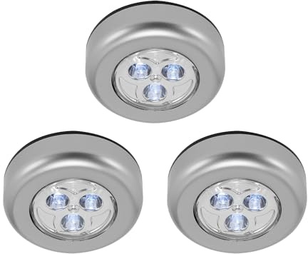 BRILONER - 3er Set LED Schrankbeleuchtung, ohne bohren und Stromanschluss, inkl. 3x AAA, kaltweißes Licht, LED Pucks, Push light, Unterbauleuchte, Schranklicht, Schranklampe, 68mm