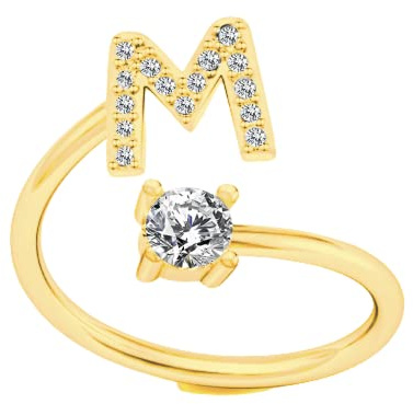Bungsa RING BUCHSTABEN und KRISTALLE goldfarben - biegbarer Fingerring/Zehenring Toering für Damen, Kinder & Herren - A B C D E F G H I J K L M N O P R S T U V W X Y Z (C)