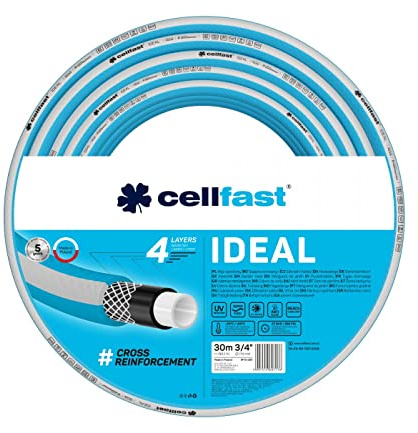 Cellfast Ideal Garden Hose, Durable, Flexible, 4-ply, Durable Cross Braid, UV and Algae Resistant, Reach Technology, 27 bar, -20/+60° Short-Term 3/4 inch, 30 m | Heavy Duty, Cross Braid, UV and Algae Resistant, REACH Technology, 27 Bar, -20/+60°C, Garden
