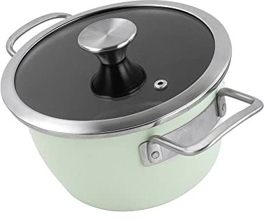 Magefesa Nordic olla 20 cm con revestimiento antiadherente bicapa reforzado con esmalte exterior color verde menta y herrajes de inox satinados con tapa plana de vidrio