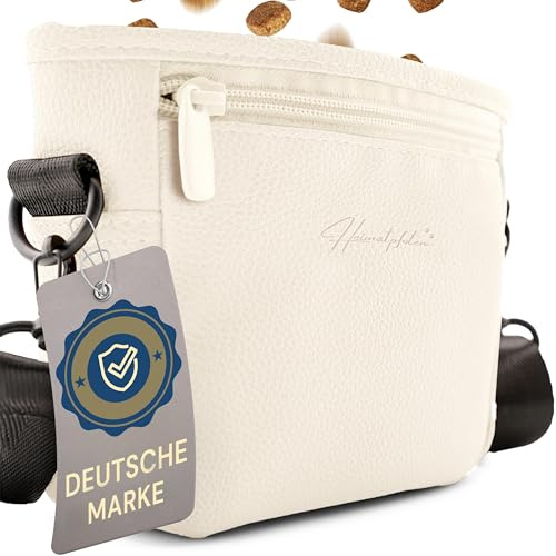 Heimatpfoten® Leckerlitasche für Hunde aus Kunstleder - Gassitasche mit Einhand Magnet-Verschluss - Hunde-Leckerli-Beutel (Größe L - Creme)