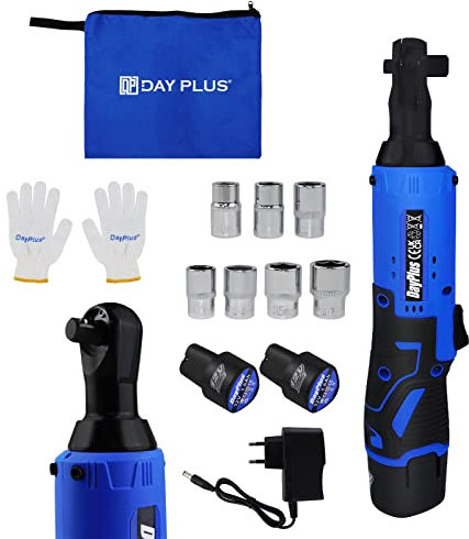 EFAN Akku-Ratschenschrauber 3/8, 40 N.m 12V Power Ratchet Tool Kit mit 2 Akkus, Schnellladegerät, 7 Steckdosen und LED-Licht, Blau