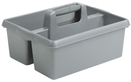 TENLITE High Grade Plastic Large Kitchen Tidy/Organiser Caddy With Handle Tote Tray Basket with Multi Compartment Cleaning Tool Utility Caddy For Kitchen Sink Bathroom (Silver) - Made In UK