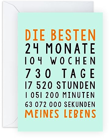 Central 23 Süße Karte zum 2. Jahrestag für Sie und Ihn – 'DIE BESTEN 24 MONATE' – Für Männer Frauen – Karte Hochzeitstag für Ehemann und Ehefrau – Geschenk für Freund Freundin