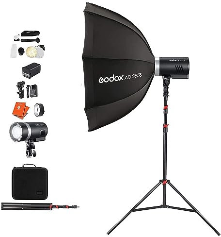 GODOX AD300 Pro 300Ws Studio Portable Flash Kit with AD-S85S Silver 85cm Softbox, Air Dampened 360cm LightStand 300Ws TTL HSS Bi-Colour Lamp 3000K 6500K + 12 Month Extended Warranty Card (3 Yrs)