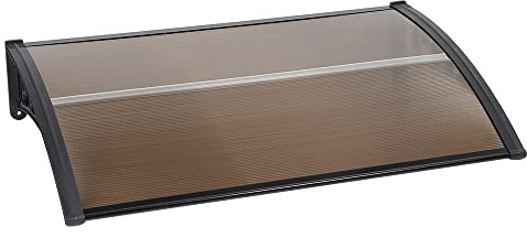 Belfoyer Porte d'entrée Auvent, Contre Pluie Neige UV, Porte Toit Marquise Abri Protection en Polycarbonate, Toit de Porte pour Garage, Balcon, Fenêtre, Extérieur (100 * 150 cm, Marron-Noir)