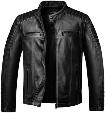 Amaci&Sons Herren Echtleder Jacke Biker Zipper Lederjacke 9104