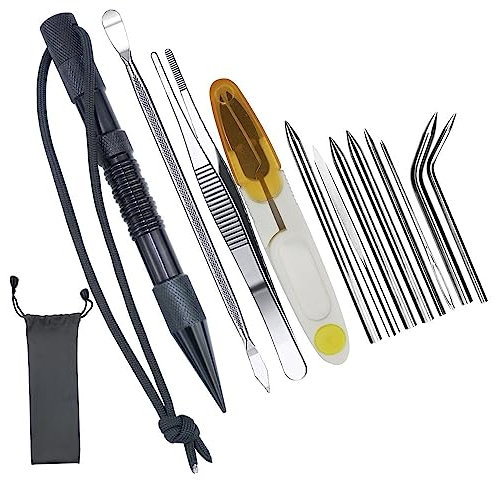12-teiliges schwarzes Paracord-Set, Edelstahl-Paracord-Lacin-Nadeln und Glättungswerkzeug, Knoter-Werkzeuge, für Leder- oder Paracord-Arbeiten