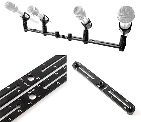 Simplurfi Stereo Array Spacing Bar Mikrofonfäste med linjerade markeringar – rymmer upp till 4 mikrofoner – X-Y och ORTF Mic T-stångfäste, passar 3/8 tum och 5/8 tum mikrofonstativ med medföljande