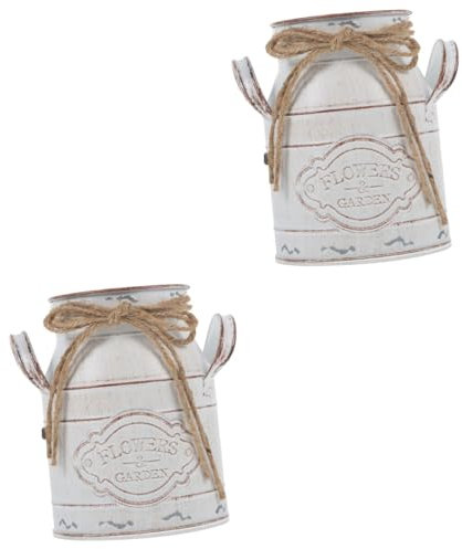 IMIKEYA 2 Pièces Pastorale Rétro Bouteille De Lait Pots pour Plantes Vase Décor Vintage Décor Végétal Rétro Seau De Fleur en Métal Pot De Fleur Multifonction Fer Support De Bureau