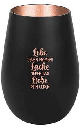 Der-Porzellan-Laden Windlicht mit Gravur Schwarz Bronze Teelichthalter | Lebe jeden Moment Lache jeden Tag, aus Glas mit Spruch, Tischdeko modern