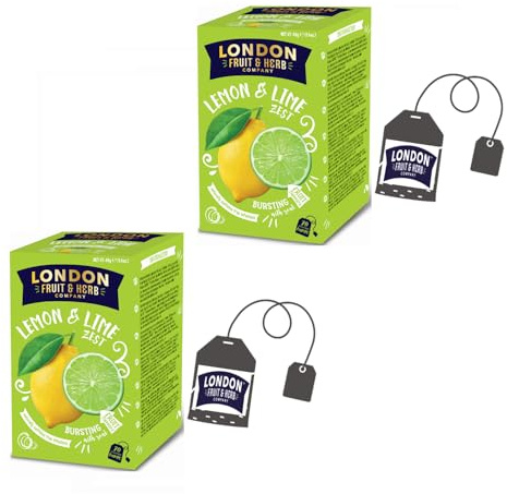 London Fruit® | Infusión de Limón y Lima | Infusión de Limón, Lima y Limoncillo en Sobres Individuales - 2 x 20 Filtros (80 Gr) | Té de hierbas sin cafeína