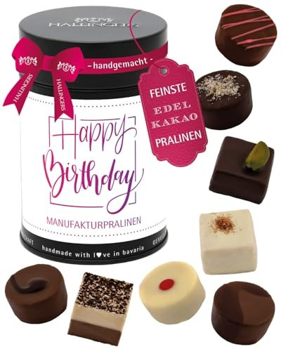 Hallingers Genuss Manufaktur Pralinen Geburtstagsgeschenk - ohne Alkohol, handmade aus Confiserie-Edelkakao in wertiger Geschenkdose Happy Birthday ..., Geschenke für Frauen Freundin
