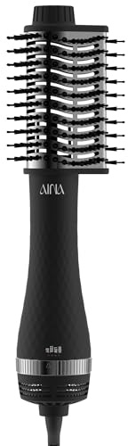 AINA varmluftborste rundborste hårtork 60 mm 2-i-1 titanium hårtork, 3 värmesteg | 360° ventilerad luftström 230 V/EU-kontakt (Vader svart)