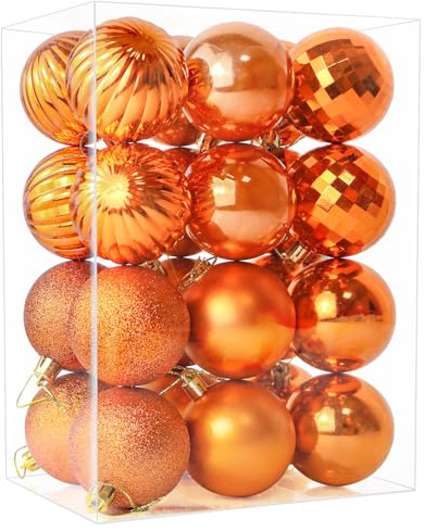 24 Pieces 60mm Christmas Baubles, Christmas Balls Decoration Tree Pendants, Tree Decorations Xmas Hanging Ornaments, Orange