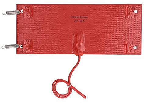 Klanata 100 W Silikon-Heizkissen, 300 x 120 mm, wasserdichte Heizmatte für Motoren, Temperaturbereich -60 ℃ bis 200 ℃, vielseitig einsetzbar in Industrie und Automobil (DC24V)