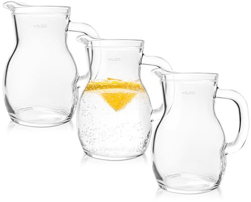 KONZEPT Set di 3 brocche in vetro di alta qualità da 250 ml, perfetto per acqua, latte, succhi d'acqua con manico ergonomico, disponibile in diverse misure