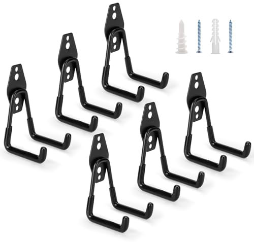 Suprom 6 Pack Garage Hooks Heavy Duty - Supports 100 lbs, Utility Steel Garage Hanger & Organizer for Organizing Garden Lawn Tools, Ladders, Garden Hose, Digging Shovel, Bikes, Ropes