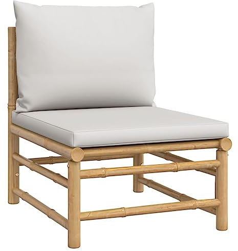 HETFTJN Einzelsofa Gartensofa Gartenlounge Mini Lounge - Garten-Mittelsofa mit Hellgrauen Kissen Bambus für Schwimmbad Garten Speisesaal Balkon