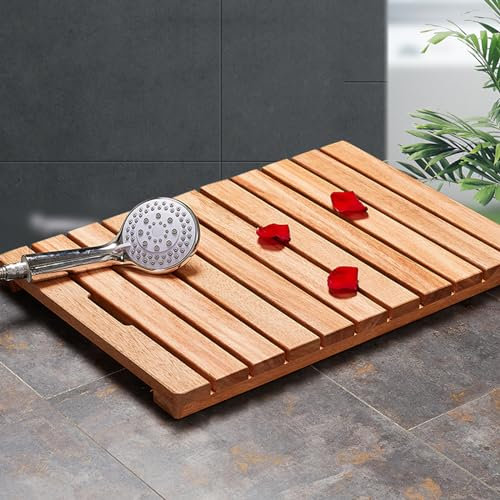 Rutschfeste Bambus-Badematte, rechteckige Holzmatte für Bad und Küche, wasserabweisende Duschmatte mit rutschfester Oberfläche, 40 x 45 cm
