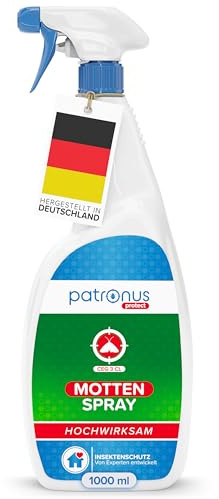 Patronus Mottenspray [1000 ml] - hochwirksame Abwehr gegen Kleidermotten | und Lebensmittel-Motten - Motten-Spray für Kleiderschrank, Teppich, Textilien & Küche - mit dezentem Eukalyptus-Zitrusduft