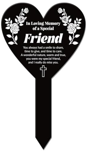 GLOBLELAND Heart Shaped Flower Branches Friend Garden Stake Memorial Remembrance Plaque Stake for Cemetery, Acrylic, 258x158mm/10x6.2inch