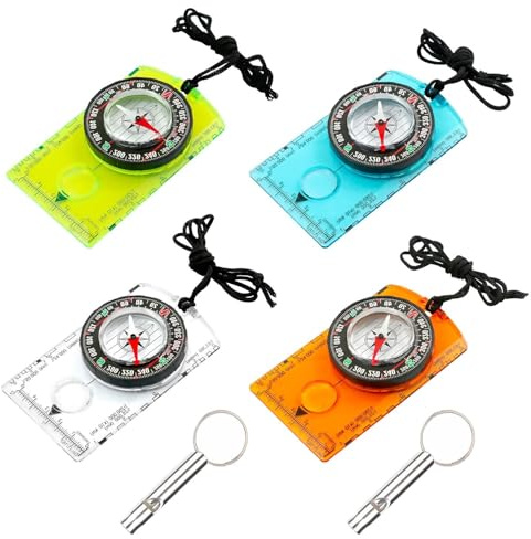 CHROMACRAFT 4 Brújulas para Exteriores Y 2 Silbatos De Metal, Brújula Impermeable, Brújula Multifuncional, Brújula Portátil, Equipo para Exteriores