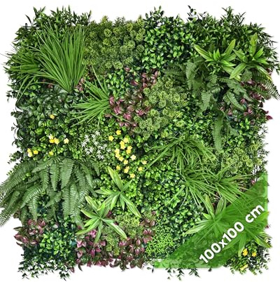 JELLE & JACOB Künstliche Pflanzenwand Indoor & Outdoor, Blumenwand Evergreen, 100x100 cm, pflegeleicht & langlebig - für Wohlfühl-Atmosphäre, Kunstpflanzen Wand, Green Wall