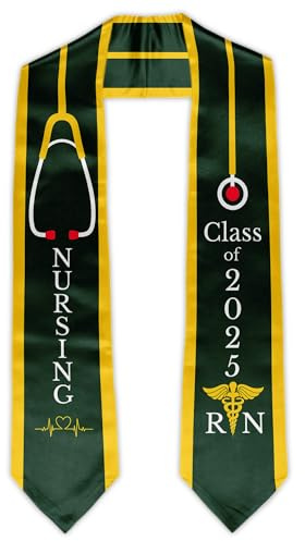 GZZSYO Nursing Graduation RN Stole Nursing Graduate Sash Class of 2025 Nurses Scarf Graduation Gift Idea 72“ (Greed&Gold)