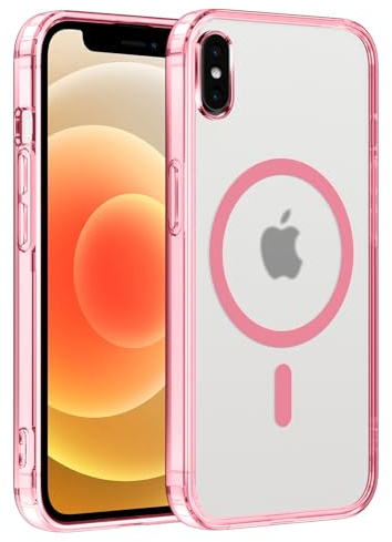 Coiwxmoi Coque pour iPhone X/XS, Compatible avec MagSafe, Coque TPU Souple Transparente avec Anneau Magnétique, Anti-Empreintes Digitales Backcover, Anti-Dérapante Anti-Chocs Etui, Rose