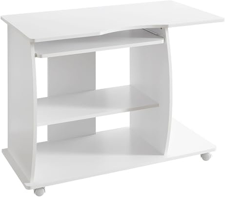 KADIMA DESIGN Tavolo per computer portatile, arrotolabile, bianco, 90 x 71 x 50 cm, con estrattore per tastiera, tavolo per computer portatile su ruote bloccabili, tavolo per PC con ripiano per