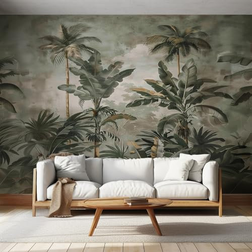Tropical Jungle Wallpaper Mural, Palm Tree Banana Leaf Plant Wall Mural, Non-Woven Print Photo Wallpaper for Bedroom Living Room Decor 100x70 cm