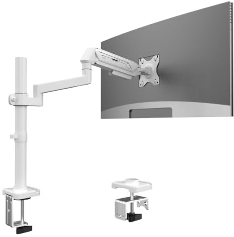 ETHU Einzel Monitor Halterung mit Gasfeder, Verstellbare Monitorarm VESA für 17-32 Zoll Bildschirme bis 9kg, mit C-Klemmen- und Durchbauinstallation für Schreibtisch, Weiß