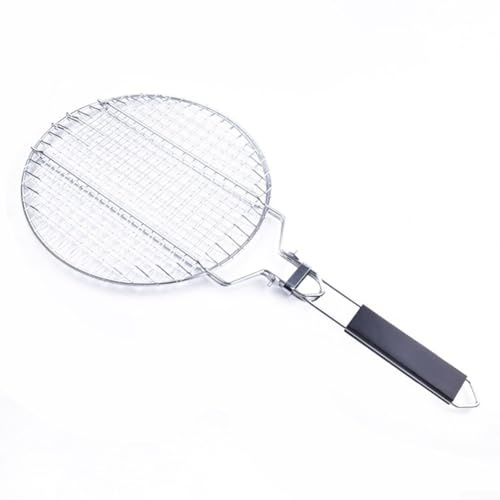 Hasaller Grillkörbe Edelstahl Rund Grillkorb Tragbar Faltbar BBQ Grills Korb Barbeque Grills Körbe Mesh Abschließbar Outdoor Kochkäfig mit abnehmbarem Griff