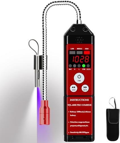 WJL-6000PRO COMBINE - Detector de fugas de refrigerante, combina freón y detector de fugas de gas combustible con alarma fuerte, batería recargable de 1800 mAh, PPM LEL% Diaplay para propano metano