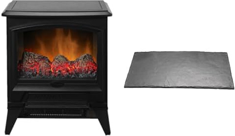Dimplex Casper Optiflame Small Black Electric Stove Fire With Lava Rock Fuel Bed and Slate Effect Hearth Pad