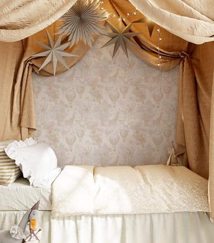 RollsRolla Forest Animal Self-Adhesive Wallpaper, French Country Style for Girls and Boys Room, Peel and Stick Suitable for Nursery, Bedroom, Bathroom and Party Backdrop (Beige)