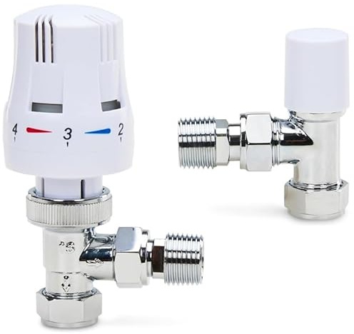 Corso Bathrooms Thermostatic Radiator Valve TRV with Lockshield 1/2 x 15mm Angled White Radiator Thermostat Valve | Energy Saving | White | Angled | Thermostatic Control |