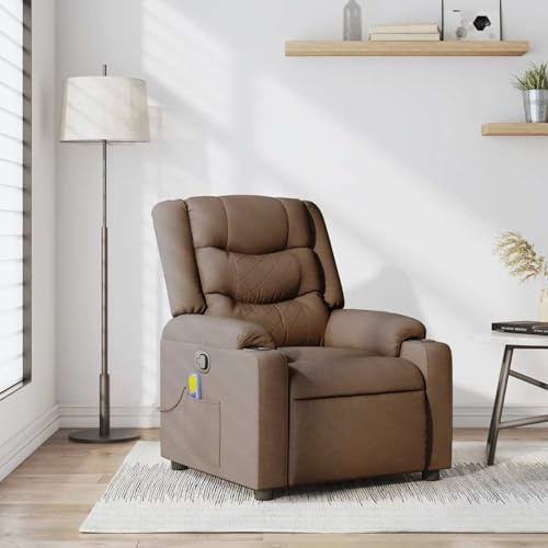 Tidyard Massagesessel Braun Stoff, Armlehnensessel Relaxsessel TV-Sessel Fernsehsessel für Wohnzimmer Schlafzimmer4019930