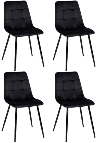 EGGREE Esszimmerstühle 4er Set Samt Schwarz Metallbeine, 150 kg | Samtbezug in Schwarz, gepolsterter Sitz, Metallbeine, Tragkraft bis 150 kg, für Esszimmer und Küche