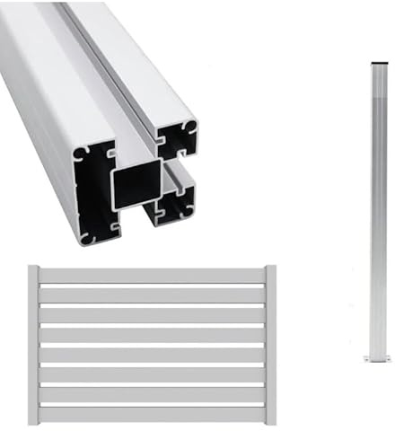 Palo Alluminio per recinzioni frangivento staccionate sezione 80x80mm H 185cm con piastra di ancoraggio, tappo e profili (Bianco)
