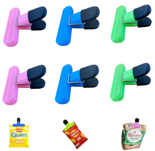 Food Bags Clips for Food Storage (Pack of 6) by Magla – Reusable Kitchen Storage Accessories for Freezer Bags & Snacks, Strong-Grip Bag Sealer Clips