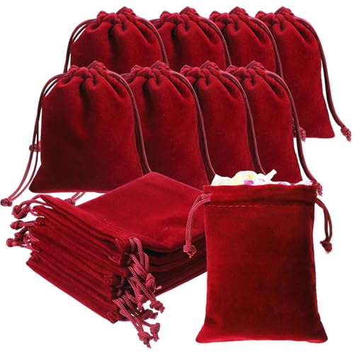 Tyqour 20Pcs Small Drawstring Bags, Claret Velvet Jewelry Bag Pouches, Coin Pouch for Wedding Party Gift, 3.94x3.15in