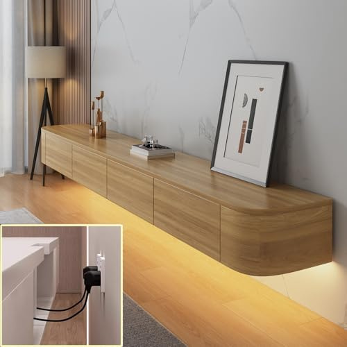 XDXINY TV Media Console Floating TV Cabinet Wall Mounted TV Cabinet Multi Large Storage TV Bench Under TV Lowboard with drawers Router Bracket (Wood+LED, 240 * 20 * 24CM)