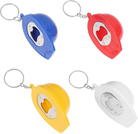Porte-clés Casque de Chantier 4 Pièces Alliage de Zinc et Plastique | Porte Cle Motard, Pte-clés Décapsuleur, Breloque pour Paquet, Anneau Inclus