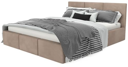 Muralo Polsterbett 120x200 cm mit Bettkasten - Beige | Einzelbett mit Gestepptem Kopfteil, Lattenrost, Samtbezug, Wasserabweisend & Kratzfest, ohne Matratze